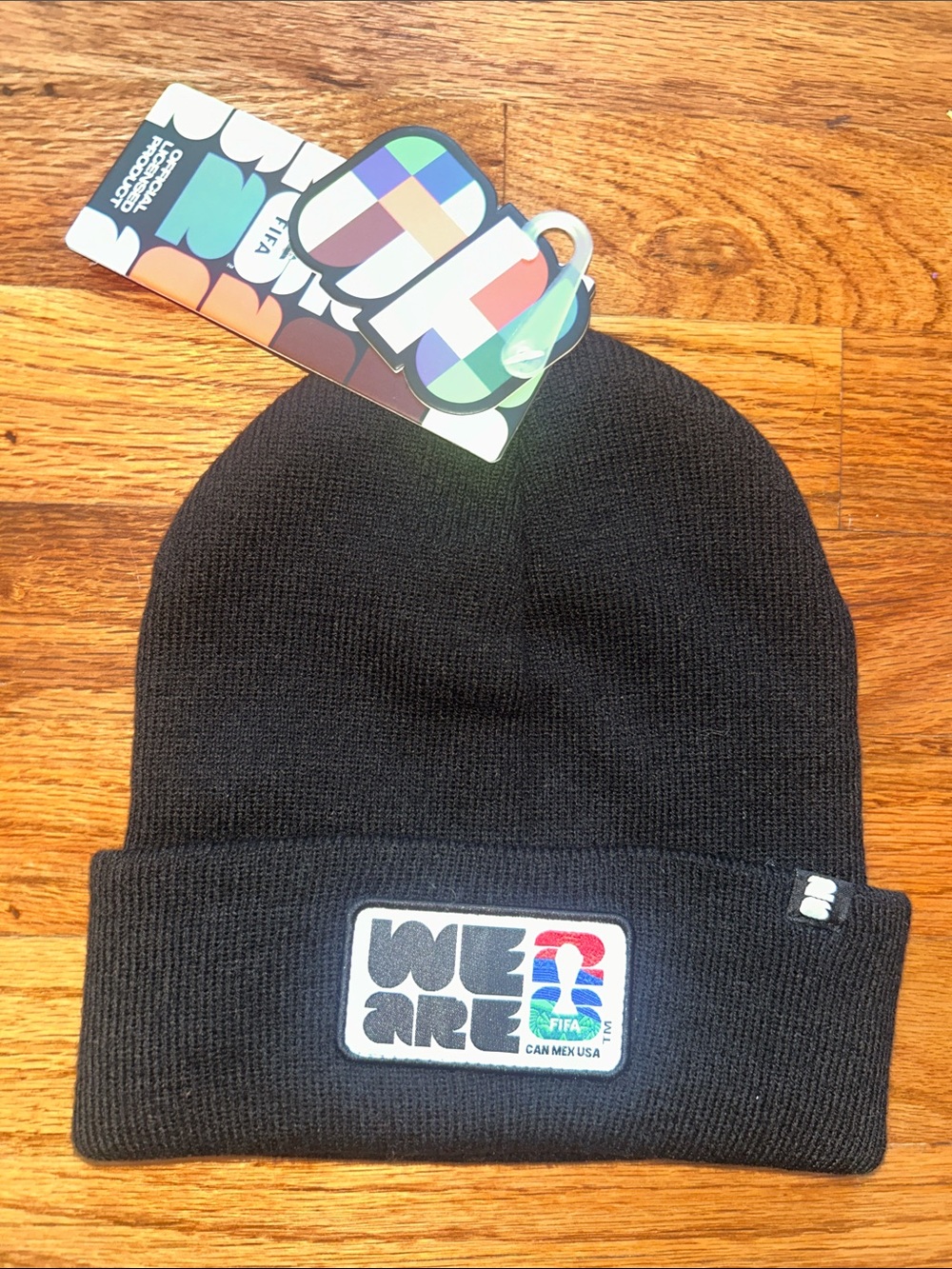 FIFA WE ARE Black Knit Beanie with Patch NWT